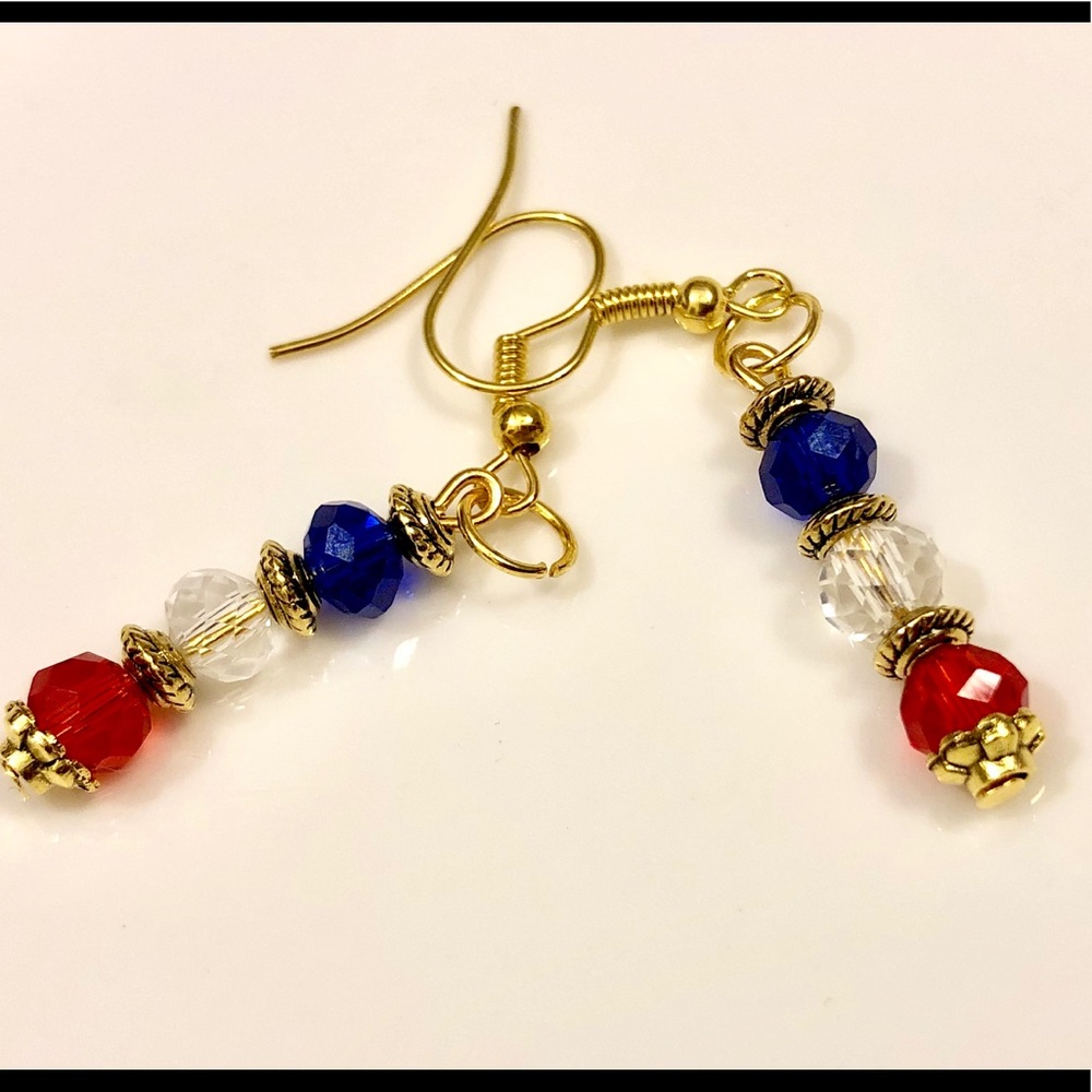 Red White Blue Earrings - Dangle Gold Stainless